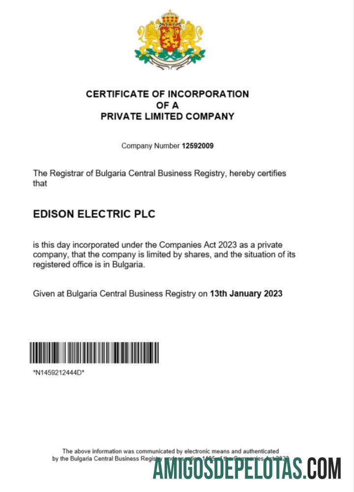 Certificado de registro da Bulgária para impressão, modelo Word e PDF